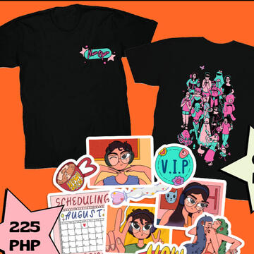 now open merch, stickers and a shirt